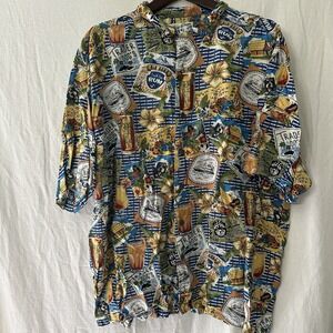 VTG 90s Big Dogs Hawaiian Hula Girls Tiki‎ Bar 2XL Button Up Short Sleeve Shirt